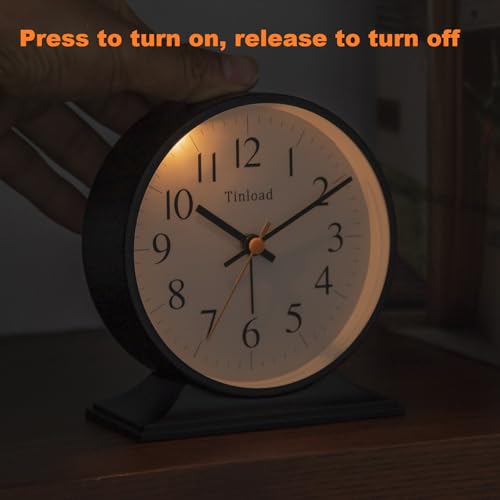 Image of 4.5 inchRetro Analog Alarm Clock,Vintage decor , Super Silent Non Ticking Small Clock with Manual Light, Snooze, Battery Operated, for Bedroom, Living Room, Office,Nightstand, Bedside, Desk ,Table(Black)