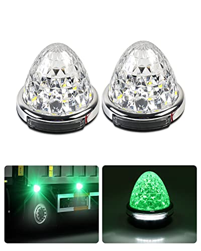 【防水IP67】Cartist LED サイドマーカーランプ トラック用 路肩灯 高輝度 両面発光 DC 10-50V 無極性 丸型 LEDマーカー 貨物車 トレーラー対応 色選択可 メッキリング 2個セット 耐高温PC素材 メッキ付き (2個セット, グリーン)
