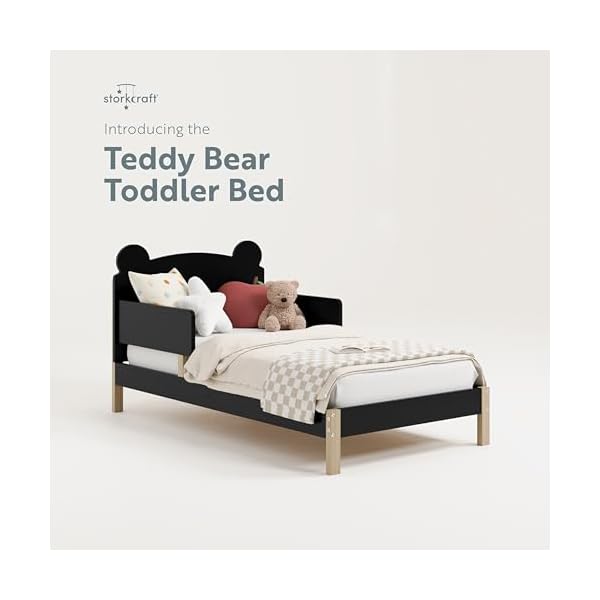 Storkcraft teddy bear toddler bed black with driftwood greenguard gold certified includes toddler safety guardrails fits standard crib toddler mattress stylish 2 tone design  urban country home decor
