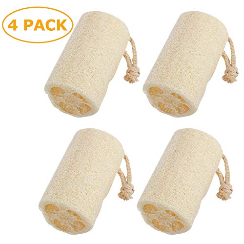 4 Pack 100% Natural Organic Egyptian Loofah Sponges, Exfoliating Shower Loofah Body Scrubbers Buff Away Dead Skin for Smoother