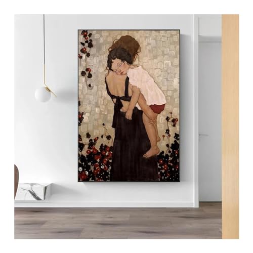 Peinture Gustav Klimt Mère et Enfant | Cadre Art Abstrait Salon Toile