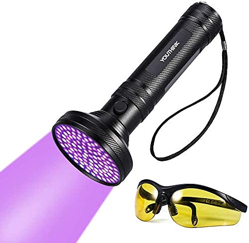 YOUTHINK Linterna UV con 100 LED, Detector Ultravioleta de 395 nm para Detectar Orina Mascotas Perros Gatos, Aluminio, Anti-caída, Impermeable IPX4 Linterna Ultravioleta