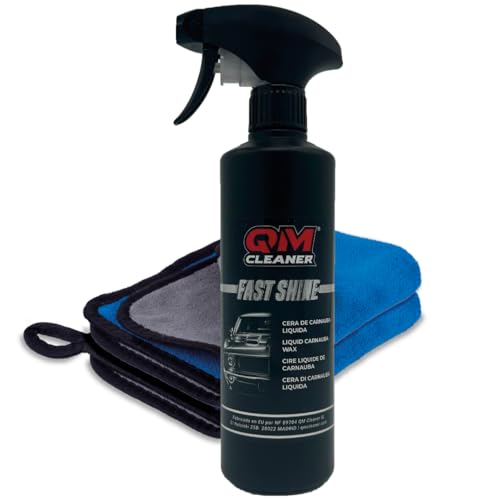 QM Cleaner Fast Shine Brillo y Protección para el exterior del vehículo | Cera de Carnauba líquida con protección contra el polvo y agua - 500ml + 2 paños