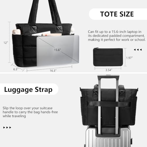Image of Puffer Tote Bag for Women Quilted Nurse Bag Lightweight Work Bag for Teacher Travel Handbag with Multiple Pockets