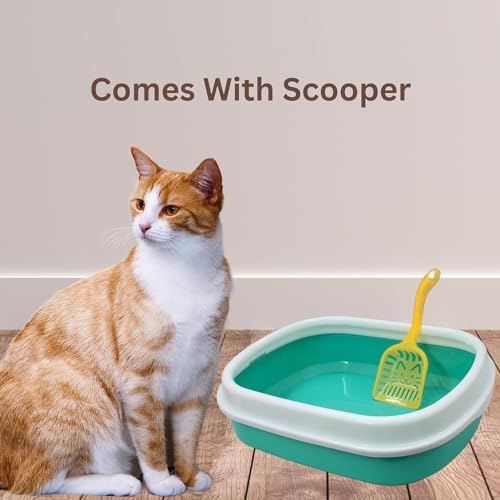Image of Cature Care by Nature Cat Litter Tray Box for Kittens and Rabbits Open with Pedal Toilet, Large Space Capacity Sand Bowl with Pet Supplies and Free 6 L Cat Litter and Spoon (Color May Vary)