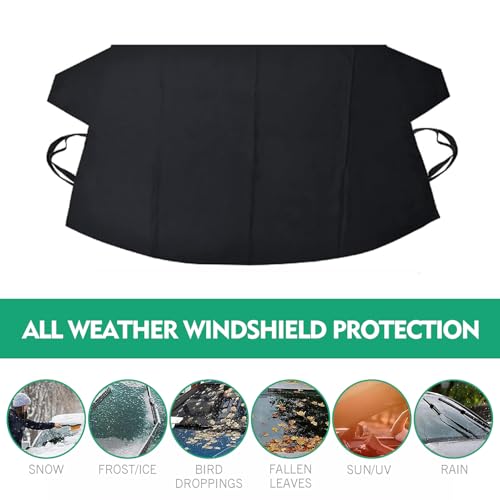 Image of 1 PC Car Windshield Cover, 75 inch x 47.25 inch 600D Oxford Fabric Windshield Frost Cover, Water and Heat and Sag-Proof Car Anti-Theft Cover, Universal for Most Cars (Black)