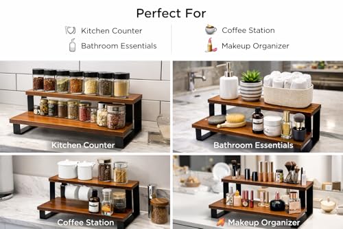 Image of counter top Spice Rack Organizer 3 piece Pack, Spice Seasoning Rack Shelf Holder Organizer Storage for Kitchen Cabinet Pantry (Modern) (kitchen counter) (mediam)