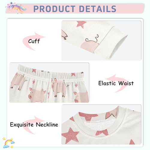 Fustylead Hand Draw Stars and Cute Piggy Cotton Pajamas, Snug Fit Long Sleeve Soft Sleepwear Pjs4
