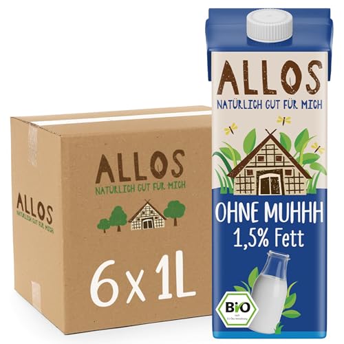 Allos Bio Ohne Muhhh 1 5% | Milchalternative | Drink auf Pflanzenbasis | vegan | schäumbar | perfekt für Kaffee | laktosefrei | Quelle von Calcium und Vitaminen | Reich an Protein | 1 Liter (6 Stück)