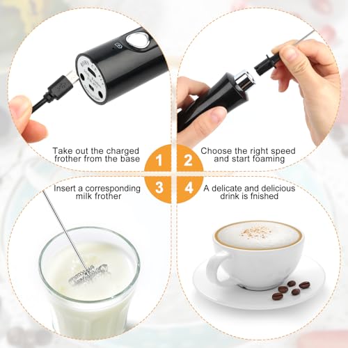 NVIYAM Frullino Montalatte, Schiumatore Latte Elettrico, USB Ricaricabile Montalatte Elettrico con 3 Frullino in Acciaio Inox, 3 Velocità Regolabili, per Cappuccino, Latte, Matcha, Caffè, Cioccolata - 6
