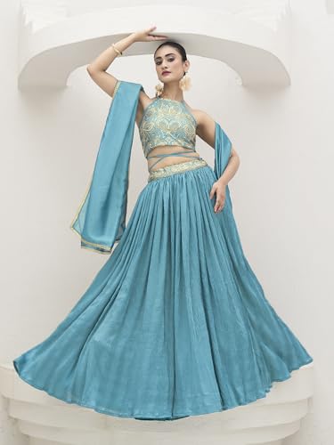 Image of PURVAJA Women's Silk Semi-Stitched Lehenga choli