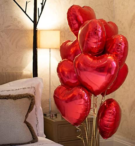 Image of HK Balloons Heart Shaped Balloon Birthday, Anniversary, Valentine Balloons for Decoration, (Love With Red heart foil Balloons -Pack of 11)