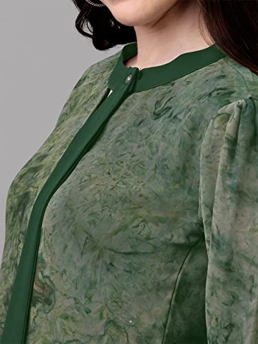Image of Gufrina Women's Georgette Apple Cut Short Kurti with Long Puff Sleeves Western Style Keyhole Neck Solid Pattern Regular Fit and Mid Thigh Length