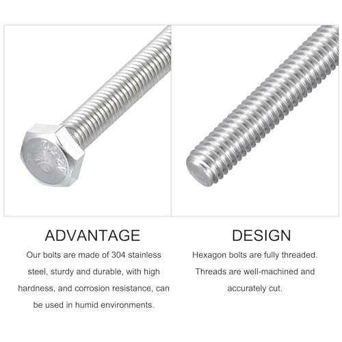 Image of METALLIXITY Hex Bolts (M6-1x75mm) 12Pcs, 304 Stainless Steel Coarse Fully Threaded Hex Head Screw Bolt Machine Screws - for Furniture Repair, Silver
