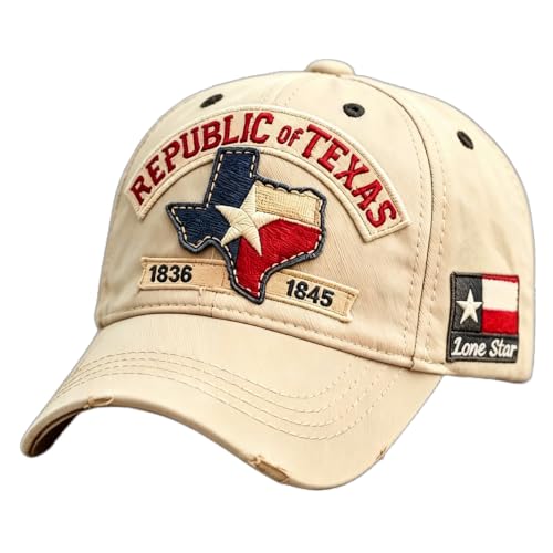 Republic of Texas Baseball Cap 1836-1845 Lone Star Embroidered Hat for Men Women Distressed Vintage Caps Texas State Khaki