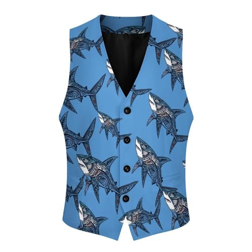 Pattern Shark Trendy Vest Suit for Men V Neck Formal Dress Waistcoat Vests Business Slim Fit3