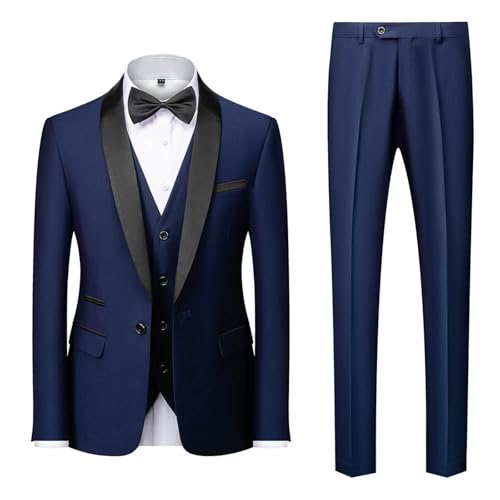 Men's Slim Fit 3 Piece Suits Solid Prom Wedding Blazer Pants Vest Tuxedo Set for Men Formal Suit4