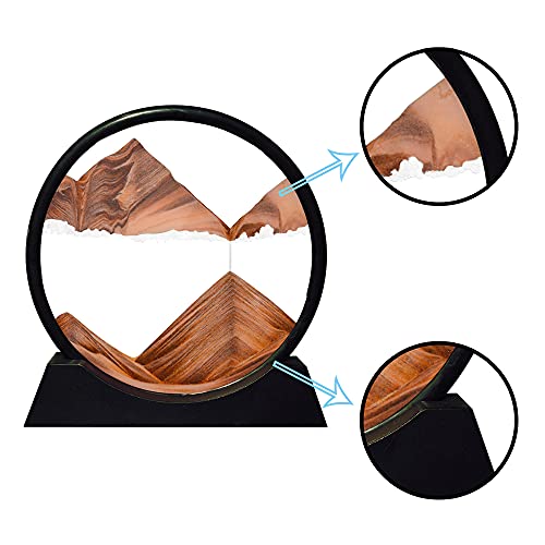 Image of Aoderun Moving Sand Art Picture Round Glass 3D Deep Sea Sandscape in Motion Display Flowing Sand Frame Relaxing Desktop Home Office Work Decor (12 inch, Orange)