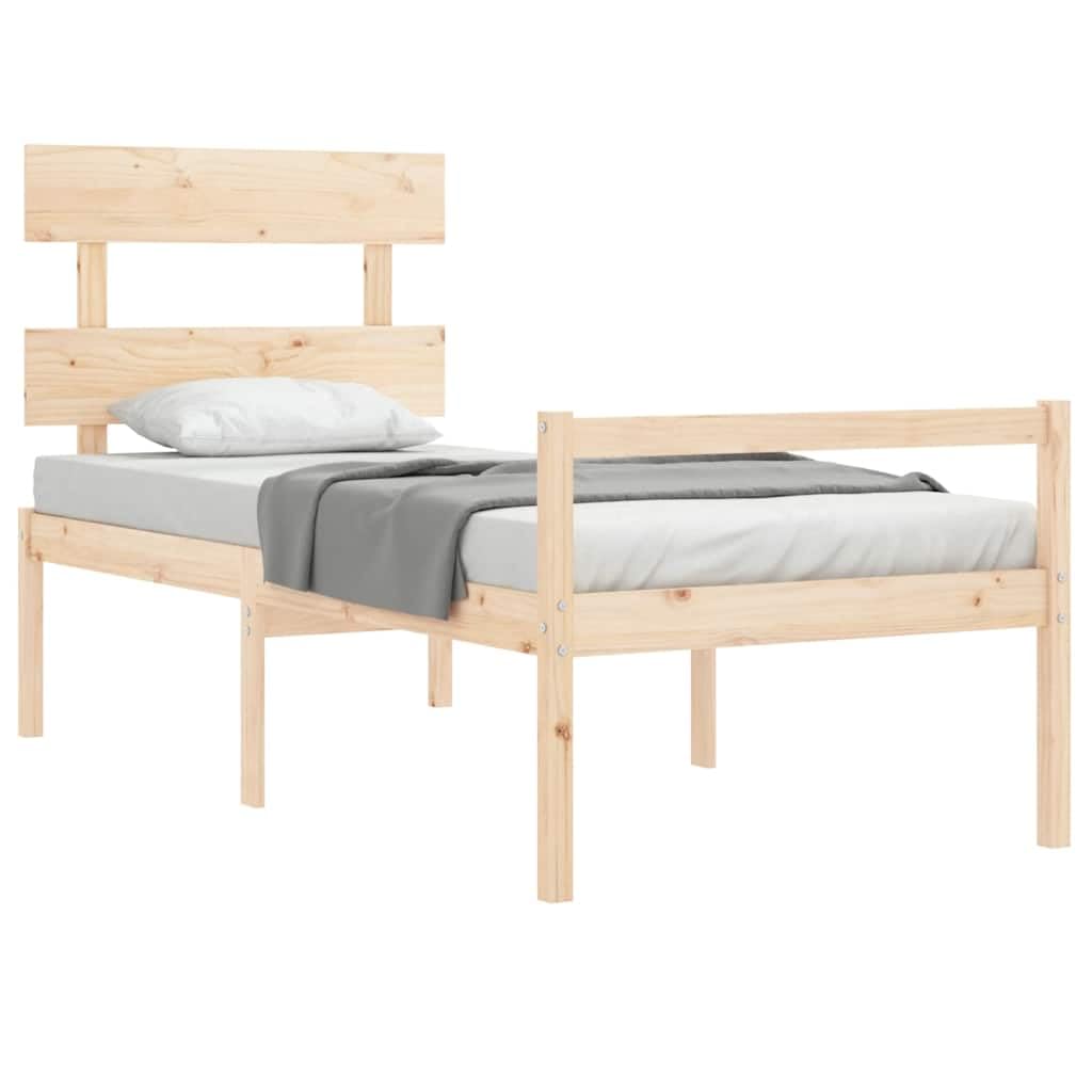 Massivholz Seniorengerecht Bett 90x190cm Braun | Seniorenbett mit Kopfteil Massivholz Kiefer 90x190 cm 45 cm Sitzhöhe Bettgestell mit Lattenrost Stauraum