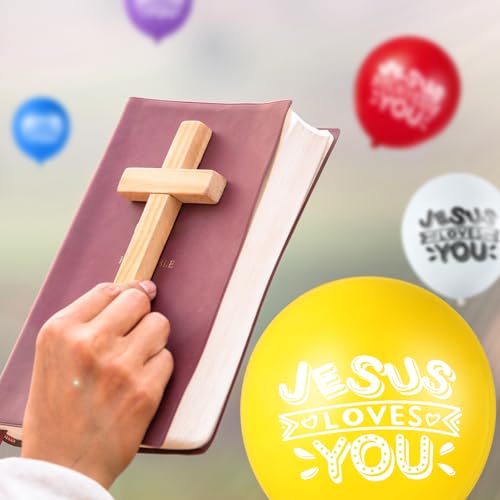 Image of Gejoy Jesus Loves You Balloon 12 Inch Latex Christian Religious Jesus Balloon Party Decor for He Is Risen Party Decor Favor Cross Church Event Birthday Sunday Supplies(Living Colors,60 Pcs)