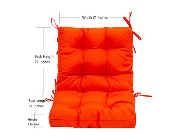 Image of QILLOWAY Outdoor Chair Cushion for Patio Furniture, Waterproof Patio Cushions Set of 4 with Ties, Fade Resistant Replacement Pads for Outdoor Rocking Chairs,Orange