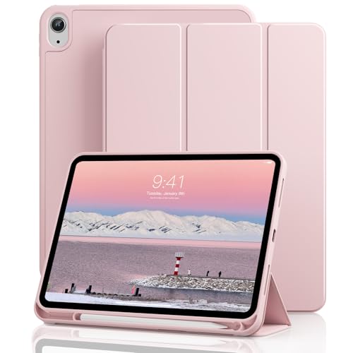 GKABXY for iPad 11/10th Gen Case with Pencil Holder 11/10.9 inch 2025 A16/2022 Soft TPU Back Shell Hybrid Slim Trifold Stand Protective Cover Support Touch ID Auto Wake/Sleep Pink