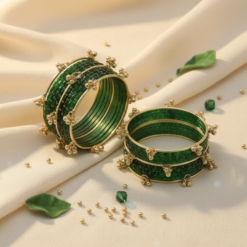 Image of NEW SURYA ENTRPRISES Kashmiri Ghangharoo Glass Bangle Set for Women|Light Weight Bangles|Traditional Transparent Fancy Glass Chudi Set Of 16(12 Glass + 4 ghungroo bangles)