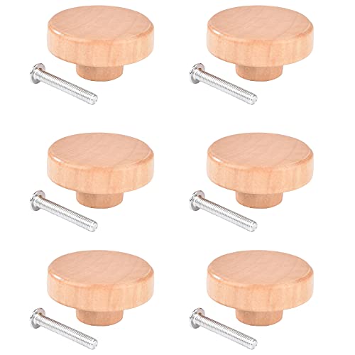 Lot de 6 Bouton de Meuble Ronds en Bois, 38mm Vintage Poignee de Meuble pour Placards,avec Vis, pour Tiroir de Cuisine, Placard, Porte