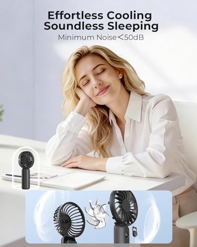 Image of ARCTICOOL Portable Mini Fan - Rechargeable Hand Fan with 3 Adjustable Speeds, 2000mAh Battery, Lightweight Design, Low Noise, and Easy Portability for Indoor and Outdoor Use (Deep Black)