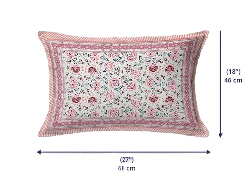 Image of ElanorHomes 180 TC Pure Cotton Pillow Covers Set of 2, Bedroom Pillows with Zip Closure, Soft Smooth Cool Breathable Pillowcases for Home (Pink Shalimar Glow)