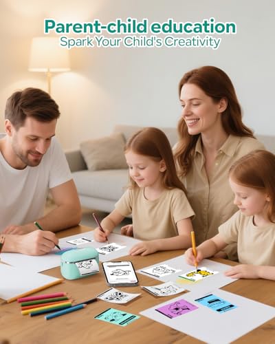 Image of Mini Sticker Printer - T02E Thermal Sticker Printer with 6 Rolls Paper, T02E AI Smart Portable Bluetooth Inkless Printpods, for Kids DIY Journal, Diaries, Photos, Study Notes, Gift