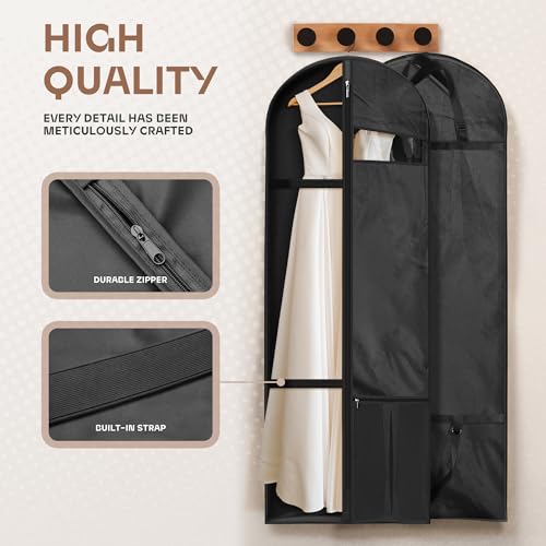Image of Lazebox 65 inch Travel Garment Bag with Accessories Zipper Pocket, Heavy Duty Suit Bag for Suits, Tuxedos, Dresses, Coats, Black, 2 packs