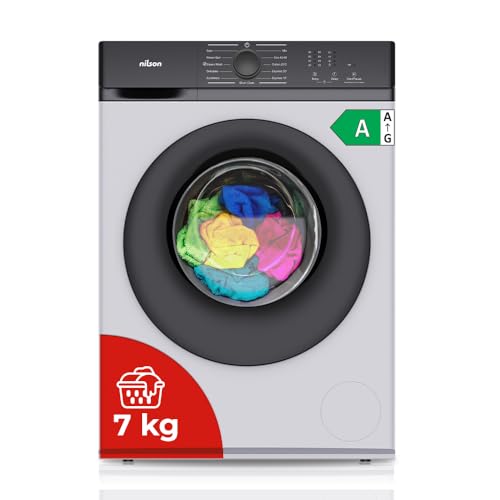 Nilson Lavadora 7Kg Carga Frontal Blanco NL7201AI. 1600W, 1200rpm, Motor Inverter, 11 Programas, Función Stop&Go, Tambor Diamante, Clase de Eficiencia Energética A