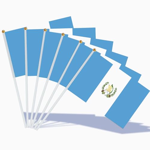 AhfuLife Petit Drapeau Guatemala – 15 Pièces Mini Drapeaux Guatémaltèques avec Poteau Blanc 30 cm, Décoration Jardin, Bar, Coupe du Monde, Fête Nationale