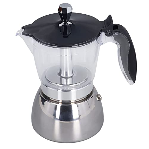 Italiana de Acero Inoxidable para 6 Tazas, Portátil con Tapa Transparente ABS, para Cocina, Camping y Oficina