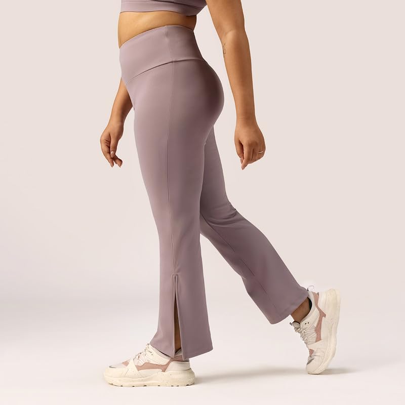 Image of BlissClub Women's Comfort Fit Mid Rise Ultimate Slit Flare Pants - Lite Tall |Above 5'5 | Stylish Slits | Stretchy | Comfortable | Back Pocket