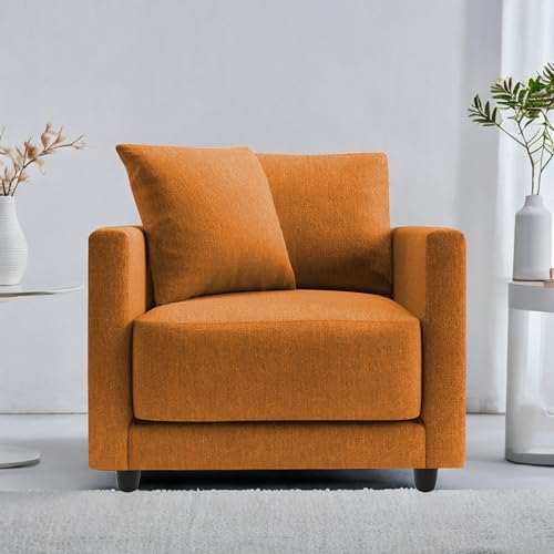 Image of Casaliving Dominic 1 Seater Sofa Set for Living Room (Orange Fabric) Premium Fabric Sofa
