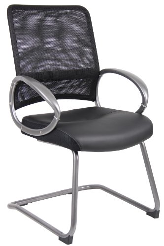 Boss Office Products Mesh Back Guest Chair with Pewter Finish in Black, 250 lb.