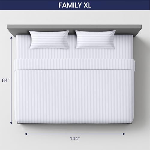 Image of SGI bedding 144 inchx84 inch 4 Pc Family XL Sheet Set 600 TC 18 inch Deep, White Stripe