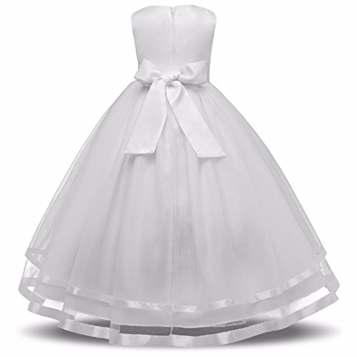 Image of Baby Girl's White Satin Round Nack Maxi Ball Gown Dress (WLT-064 6-7Years Kidswear)