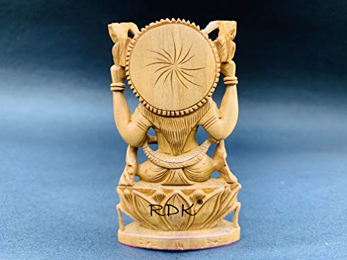 Image of RDK Handcrafted Sandalwood Lakshmi Figurine - 3-Inch Decorative Wooden Idol for Home or Office Display - Natural Carved Chandan Wood Sculpture