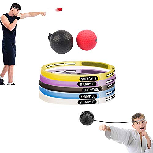 Boxing reflex ball, 2 boxe speedball avec bandeau en silicone, 2 niveaux-boule noire (23g) pour les novices, rouge (85g) pour les expérimentés, boxe équipement d'entraînement exercice de poinçonnage