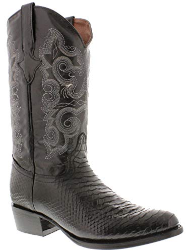Texas Legacy Mens Black Western Leather Cowboy Boots Snake Python Print Round