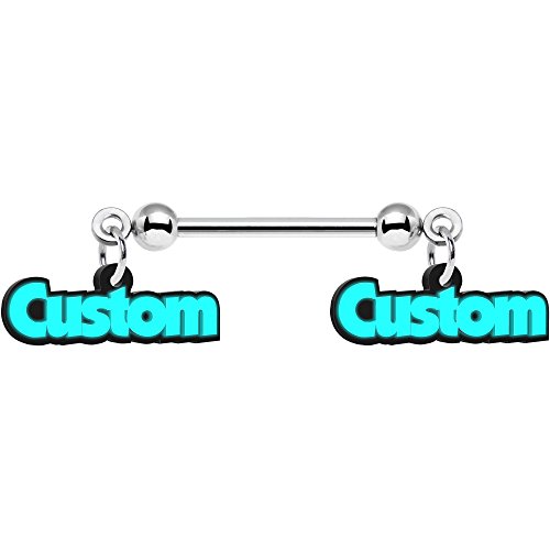 Body Candy Custom Steel Glow Double Personalized Name Dangle Nipple Ring Set of 2 14 Gauge 5/8"2