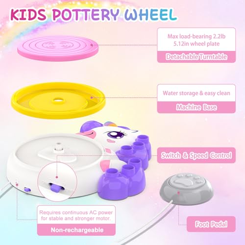 Image of Pottery Wheel for Kids, Arts and Crafts for Kids Ages 8-12, Complete Pottery Painting Craft Kit with Clay, Art Supplies for Kids Toys Girls Birthday Christmas Gift for 6 7 8 9 10 11 12+, Purple
