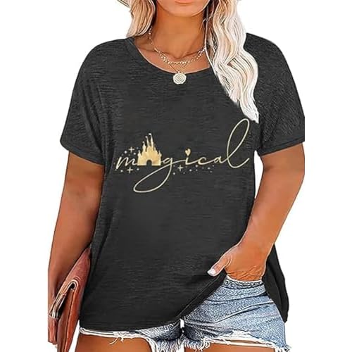 Plus Size Magical Shirts for Women Retro Graphic Tshirts Funny Vacation Tee Tie Dye Tops Darkgrey-mgic Large