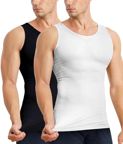 MOLUTAN Mens Compression Shirt Slimming Body Shaper Vest Sleeveless Waist Traner Workout Tank Top Tummy Control Shapewear