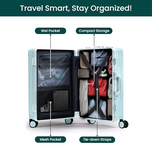 Image of Nobl Travel Zipperless Check In Suitcase - Aluminum Frame, Check In luggage 30.25x20x12 Airline Approved by Noble Travel- Unbreakable Polycarbonate Shell- TSA Locks, 360 Spinner Wheels Powder Blue