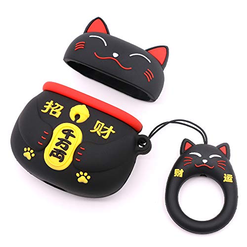 Yonocosta Cute Airpods Case, Airpods 2 Case, Fashion Funny 3D Cartoon Animals Black Lucky Cat Kitty Shaped Full Protection Shockproof Soft Silicone Charging Case Cover With Keychain For Airpods 1&2 #TOP6