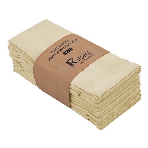 Image of R home Solid Cotton Table Napkins, Soft Cloth Napkins for Dining Table, Reusable & Washable, Ideal for Formal Dining, Cocktail Nights, Weddings, Home Bar & Table Decor (12, Ivory)